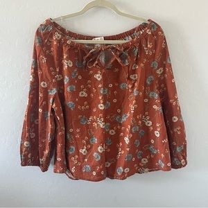Off-Shoulder Linen Floral Top